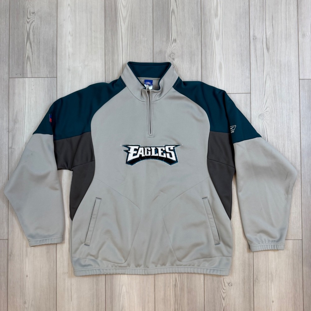 Reebok NFL Philadelphia Eagles Quarter Zip Fleece Pullover Grey Mens XL 8171A 06